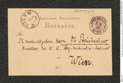 Nachlass Franz Steindachner, Postkarte von August Müller an Franz Steindachner (07.04.1881), Inv.Nr. 356.02, Seite 1